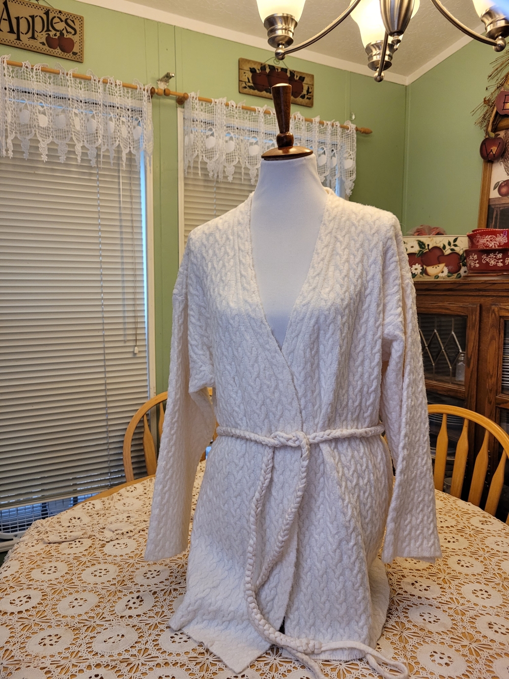 POL Cream Cable-Knit Wrap Cardigan with Tie Belt